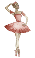 Watercolor dancing ballerina in red dress png