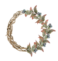 Winter wreath with dry branches, Holly and Red Berries. png