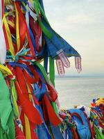 Ritual pillars or serge on Olkhon island, Lake Baikal, Russia. photo