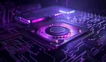 VR reality microchip circuit electronic computer simulation. Internet networking signal background. Abstract futuristic cpu processor digital illustration by photo