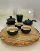 negro té conjunto con verde té. chino tradicional cultura de té foto