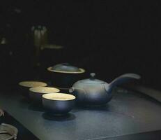 chino japonés cultura negro té conjunto su bebida foto imaginario