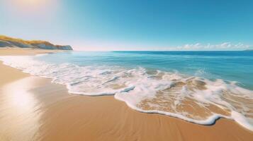 un romántico playa con soleado azul cielo en estándar estilo. generativo ai foto