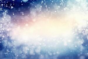 A blurred winter, snowing sky abstract background with bokeh glow, Illustration. photo