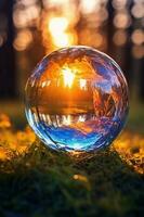 realistic colorful soap bubble in the morning sun. AI generative photo