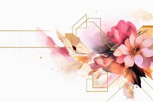 The rectangle frame made of mix abstract art, pink and gold colors. photo