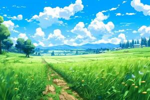 A field, clear sky, sunny. photo