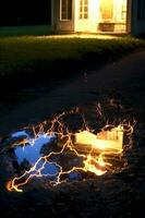 A electric current flashing through a puddle. AI generative photo