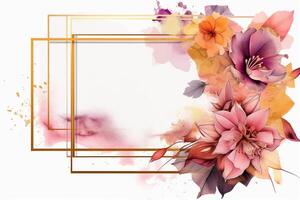 The rectangle frame made of mix abstract art, pink and gold colors. photo
