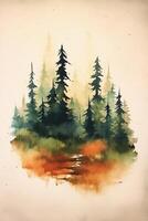 Simple forest design in water color style paitning. AI gnerative photo