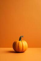 A photo of an minimalist orange Pumpking background with copy space. AI generative