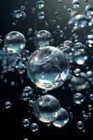 Floating 3d water bubbles. AI generative photo