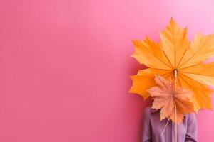 Colorful fashion autumn concept pastel background with copy space. AI generative photo