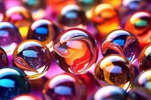 Shiny colorful glass marbles. photo