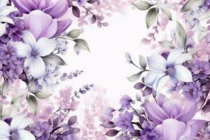 White and lavender floral border. AI generative photo