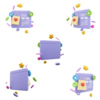 3d rendering Online shopping in Happy Valentines Day icon set. 3d render purple site with gifts for your beloved different positions icon set. png