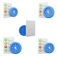 3d rendering tasks history icon set. 3d render notebook with clock different positions icon set. png