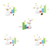 3d tolkning användare och ökande histogram med konfetti ikon uppsättning. 3d framställa Diagram bar växa upp annorlunda positioner ikon uppsättning. png