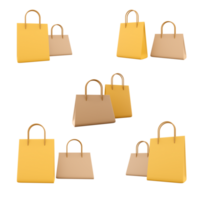 3d rendering two shopping bag icon set. 3d render great alternative to plastic bags different positions icon set. png