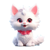 White kitten, cute kitten kawaii style. Ai generated image cute cartoon illustration. png