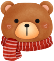 Cute grizzly teddy bear wear scarf in autumn png