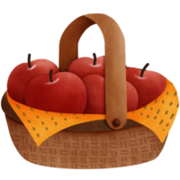 Cute apple basket with blanket png