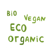 verde acuarela escrito inscripción con el palabras vegano, ecológico, biografía, orgánico. concepto de naturaleza conservación, tierra proteccion, ambientalmente eco simpático productos png