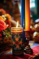 A candle in mexican catholic altar. AI generative photo