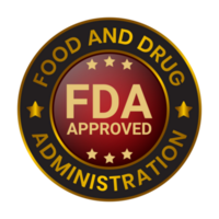 fda aprovado rótulo, carimbo, distintivo, selo, adesivo, marcação, Comida e droga administração distintivo, 3d realista brilhante e lustroso crachá para cbd rótulo Projeto elementos png