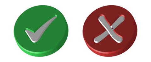 Realistic 3D Green Right Check Mark Icon, Wrong Checkmark Icon, Glossy And Shiny Tickmark Icon And Cross Mark Icon, Green And Red Realistic Checkmark With Correct and Wrong Or X Mark png