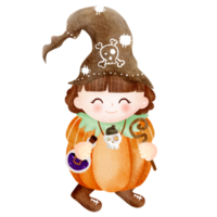 Cute Halloween element.digital painting watercolor girl.cartoon character hand drawn illustration.Halloween concept.design for texture,fabric,decoration,scrapbook,sticker,print template,clothing. png