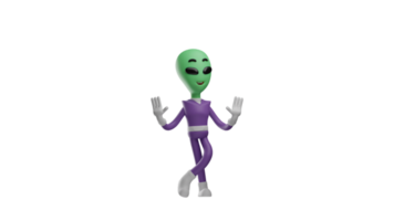 3D illustration. Cool Alien 3D cartoon character. Alien stood, crossing his two cloths. The alien raised both hands. The alien gave his charming smile. Cute 3D alien cartoon character png