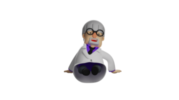 3D illustration. Happy Professor 3D cartoon character. The old professor wears a white coat. The professor laughed happily and showed a funny pose. Professor looks cheerful. 3D cartoon character png