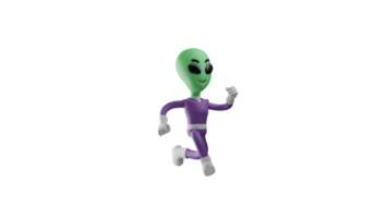 3D illustration. Excited Alien 3D cartoon character. Alien in running pose. The alien running fast is seen chasing something in front of him. 3D cartoon character png