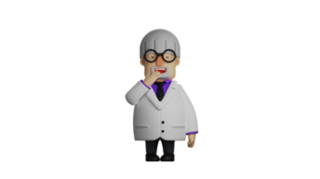 3D illustration. Old Doctor 3D cartoon character. The doctor wears a white coat and is ready to go on duty. The Professor showed a shy smile. Professor looks happy. 3D cartoon character png