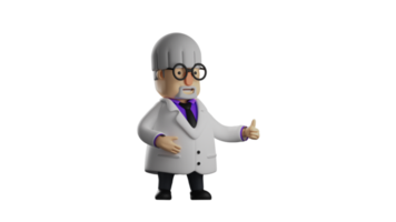 3D illustration. Kind hearted Professor 3D cartoon character. Professor in a pose giving a thumbs up sign. An old professor who appreciates the performance of others. 3D cartoon character png