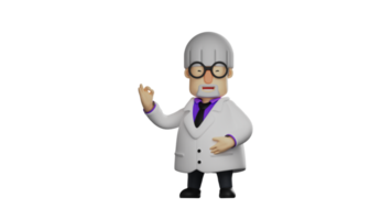 3D illustration. Scientist 3D cartoon character. Scientist wear white coats. Scientist has done his job. The old scientist who showed his cute smile. 3D cartoon character png