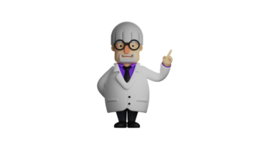 3D illustration. Senior Lecturer 3D cartoon character. Health lecture in a pose pointing up and explaining something. Smart and stunning professor. 3D cartoon character png