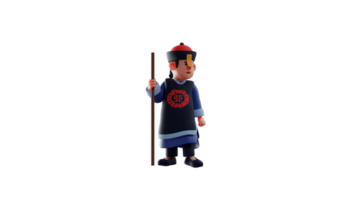 3D illustration. Angry Vampire 3D cartoon character. Vampire stood up and clenched his fists downwards. Vampire was holding a wooden staff and seemed to be harboring his anger. 3D cartoon character png