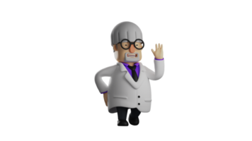 3D illustration. Friendly scientist 3D cartoon character. Scientist waving one hand at someone. Scientist smiles and looks charming. 3D cartoon character png