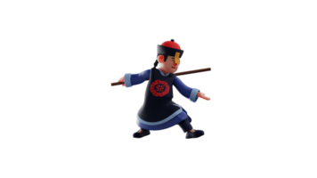 3D illustration. Great Vampire 3D cartoon character. The Vampire was practicing the martial art he had learned. Vampire use sticks as weapons. 3D cartoon character png