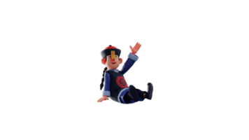 3D illustration. Friendly Vampire 3D cartoon character. A vampire in a stretched pose. The vampire waved his hand at someone and showed his cute smile. 3D cartoon character png