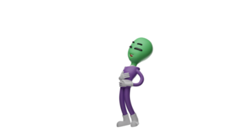 3D illustration. Happy alien 3D cartoon character. The alien burst out laughing. Alien laughed while holding his stomach. Funny alien is laughing at something. Cute 3D alien cartoon character png