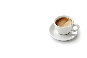 A cup of coffee or espresso on a white background with copy space. Generate AI photo