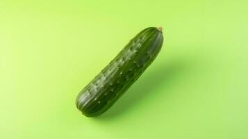 A single cucumber on a pastel green background. photo