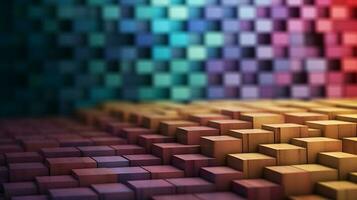 A spectrum of stacked, multi-colored wooden blocks, providing a background or cover for something creative, diverse, expanding, rising, or growing. generated by AI. photo