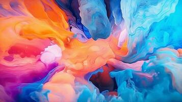 Colorful violet, orange, and blue marble splash ink create an abstract texture background, generated by AI. photo