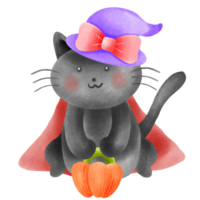 Cute black cat holding a watermelon tube on Halloween. png