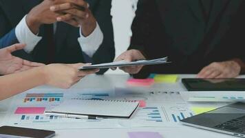 Close up of Business team analyzing income charts and graphs with modern laptop computer. Business analysis and strategy concept. video