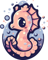 Cute cartoon seahorse with AI Generative png